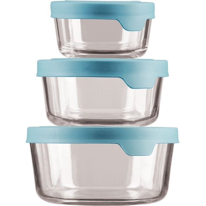 Anchor Hocking TrueSeal 6 Piece Round Glass Food Storage Set with Mineral Blue Lids