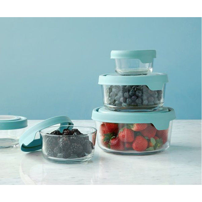 Anchor Hocking TrueSeal 6 Piece Round Glass Food Storage Set with Mineral Blue Lids