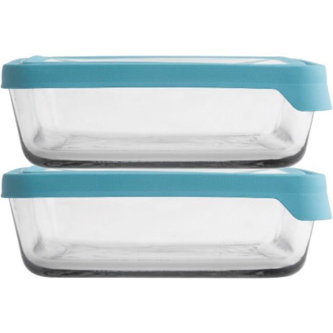 Anchor Hocking TrueSeal Rectangular Glass Food Storage with Mineral Blue Lids, 6 Cups, Set of 2