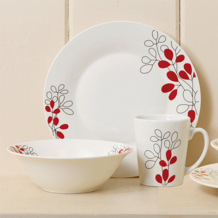 Gibson Home Scarlet Leaves 12 Piece Dinnerware Set, White