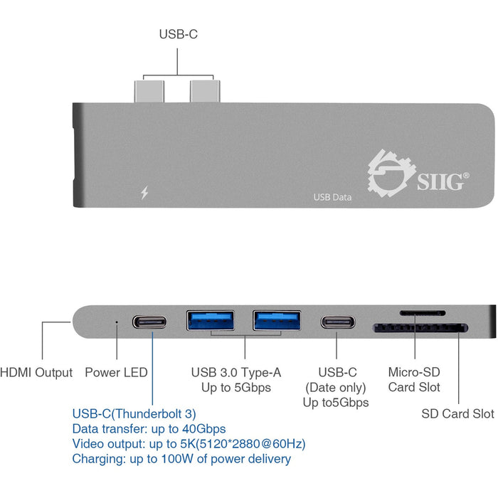 SIIG Thunderbolt 3 USB-C Hub HDMI with Card Reader & PD Adapter - Space Gray