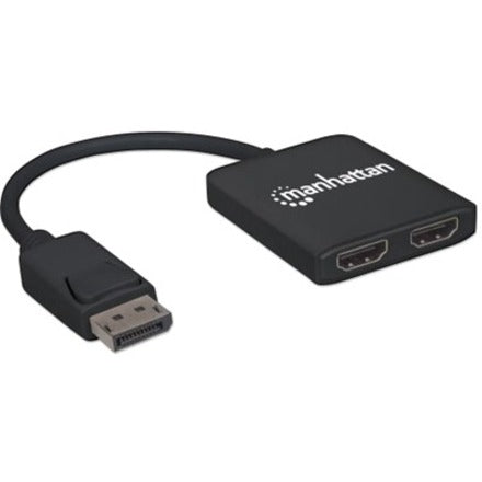 Manhattan DisplayPort 1.2 to 2-Port HDMI Splitter Hub with MST, 4K@30Hz, USB-A Powered, Video Wall Function, HDCP 2.2, Black, Three Year Warranty, Blister