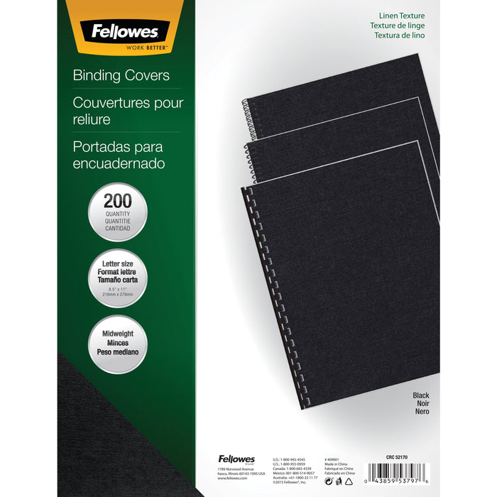 Fellowes Expressions&trade; Linen Presentation Covers - Letter, Black, 200 pack