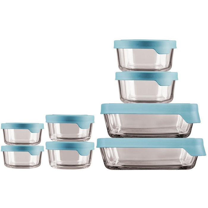 Anchor Hocking TrueSeal 16 Piece Glass Food Storage Set with Mineral Blue Lids