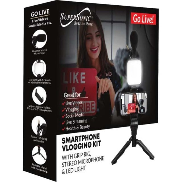 Supersonic Smartphone Vlogging Kit With Grip Rig, Stereo Microphone & Led Light