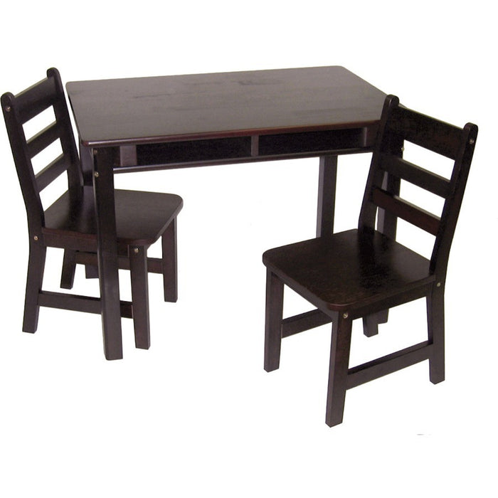 Lipper Child's Rectangular Table with Shelves & 2 Chairs, Espresso Finish