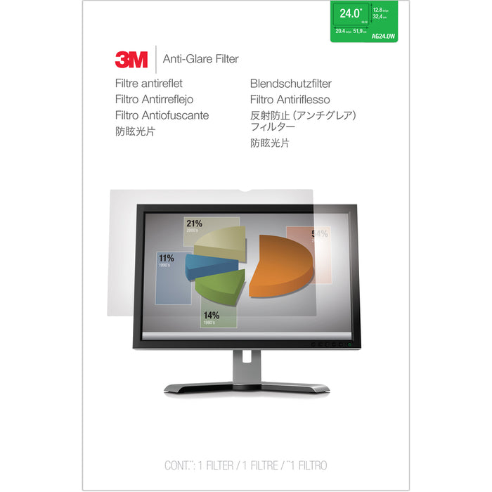 3M Anti-Glare Filter for 24in Monitor, 16:10, AG240W1B Clear, Matte
