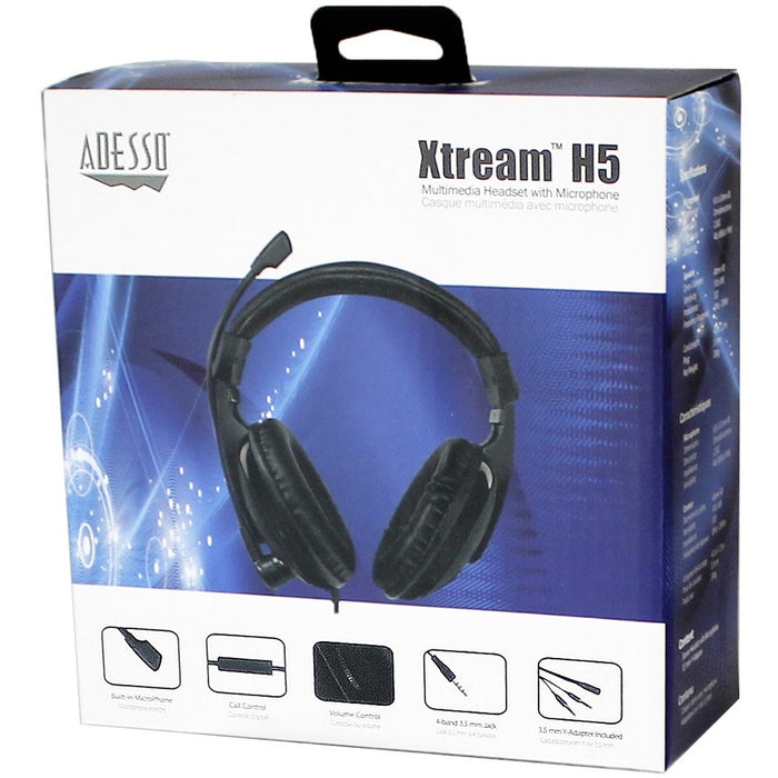 Adesso Xtream H5 - 3.5mm Stereo Headset with Microphone - Noise Cancelling - Wired- Lightweight