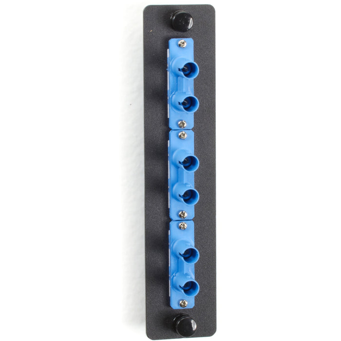 Black Box Standard Adapter Panel, Ceramic Sleeves, (3) Duplex ST Pairs, Blue