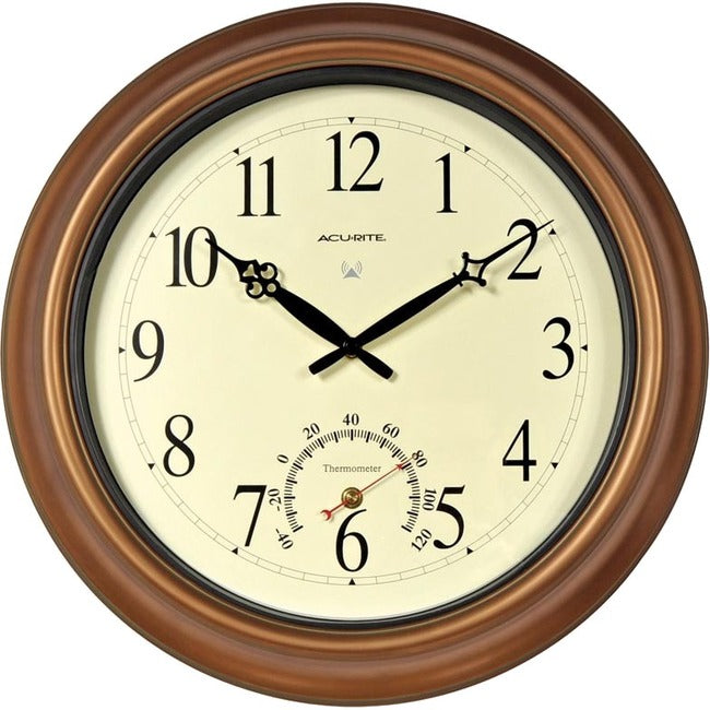 AcuRite 18-inch Atomic Metal Copper Outdoor Clock with Thermometer