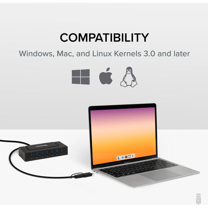 Plugable 7-in-1 USB Charging Hub with Data Transfer for Laptops with USB-C or USB 3.0