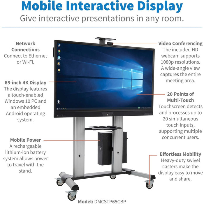 Tripp Lite Mobile Interactive Display Stand Cart Lithium-Ion Battery Built-In PC 4K 65"