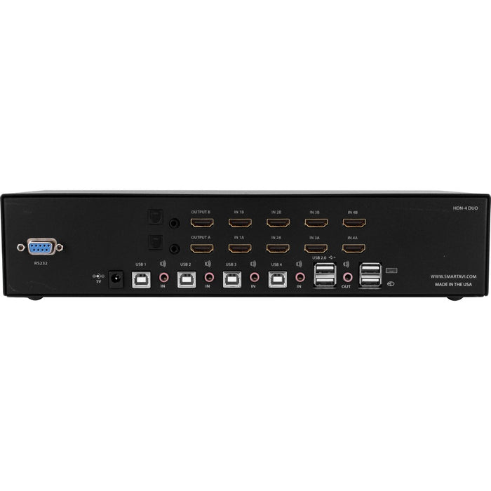 SmartAVI 4-Port Dual HDMI KVM Switch with USB 2.0 and Audio Sharing