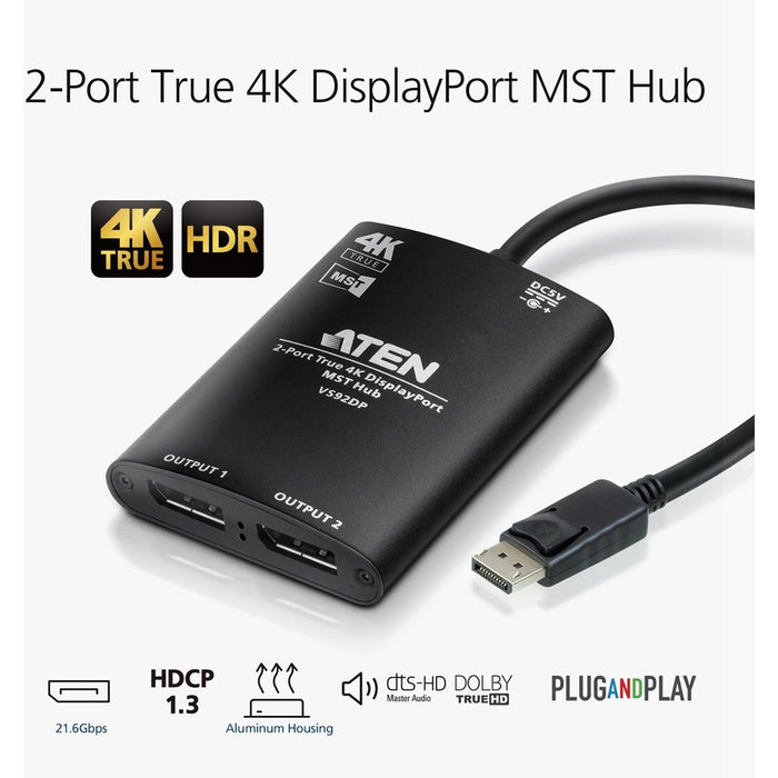 ATEN 2-Port True 4K DisplayPort MST Hub