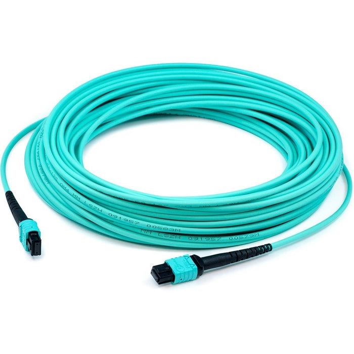 AddOn 25m MPO (Female) to MPO (Female) 12-Strand Aqua OM3 Crossover Fiber OFNR (Riser-Rated) Patch Cable