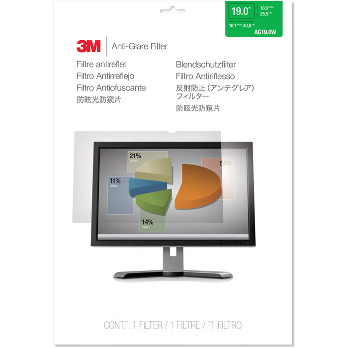 3M Anti-Glare Filter for 19in Monitor, 16:10, AG190W1B Clear, Matte