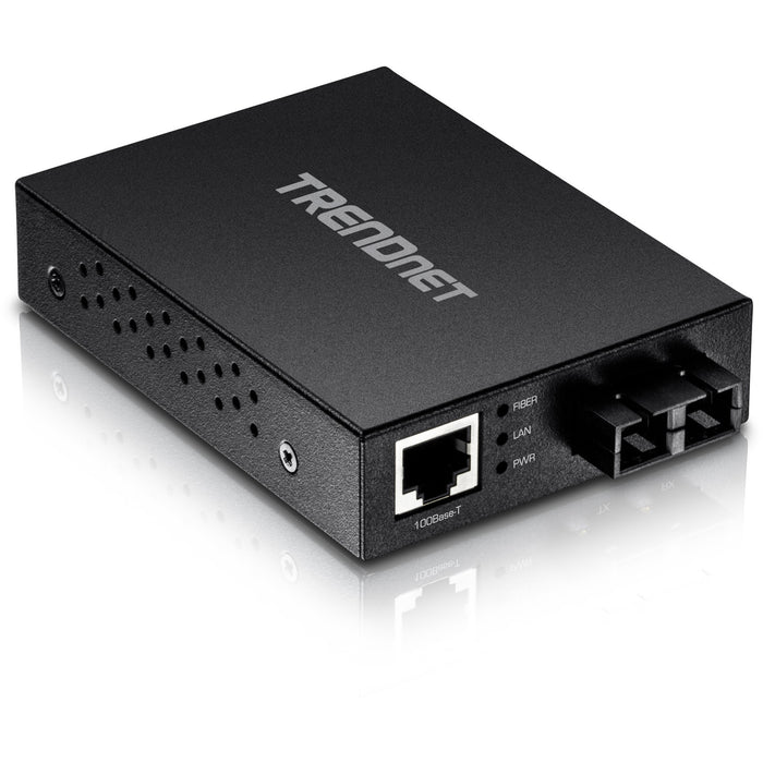 TRENDnet 100 Base-T to 100 Base-FX Multi-Mode SC Fiber Converter; Standalone; 10/100 Mbps Auto-MDIX Fast Ethernet Port; Fiber Networking up to 2 km (1.25miles); 200 Mbps Switching Capacity; TFC-FMSC