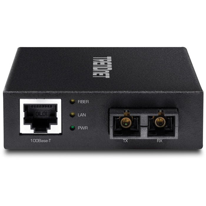 TRENDnet 100 Base-T to 100 Base-FX Multi-Mode SC Fiber Converter; Standalone; 10/100 Mbps Auto-MDIX Fast Ethernet Port; Fiber Networking up to 2 km (1.25miles); 200 Mbps Switching Capacity; TFC-FMSC