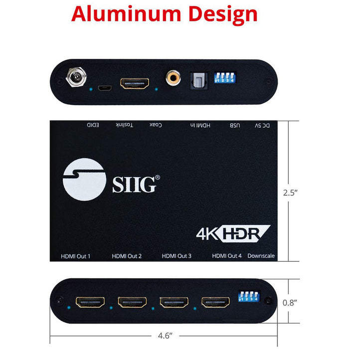 SIIG 1x4 HDMI 2.0 Splitter with Audio Extractor / Auto Scaling & EDID Management