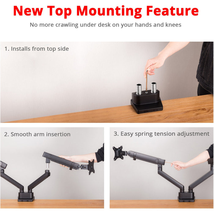 Aluminum Mechanical Spring Slim Monitor Arm with Laptop Holder - 17" to 32"