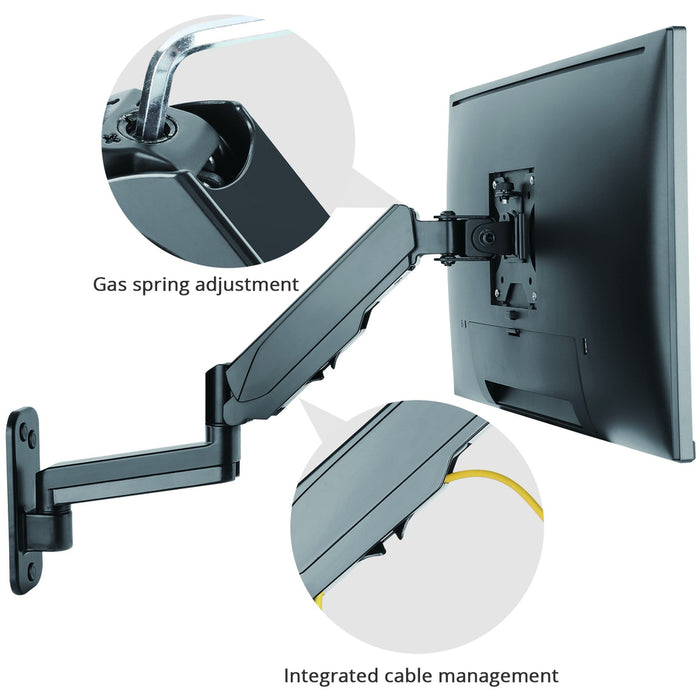 High Premium Aluminum Gas Spring Wall Mount - Single Monitor 17" to 32"