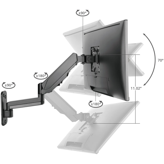 High Premium Aluminum Gas Spring Wall Mount - Single Monitor 17" to 32"