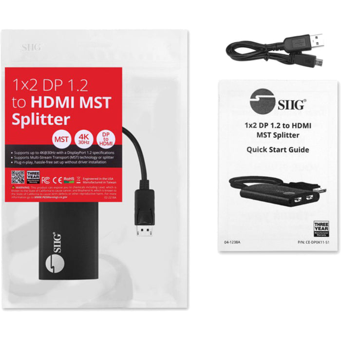 4K 1x2 DisplayPort 1.2 to HDMI MST Splitter
