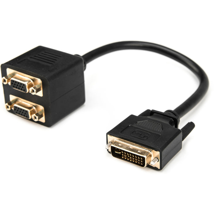 Rocstor Premium 1 ft DVI-I Analog to 2 x VGA Video Splitter Cable - M/F - DVI-I (Single-Link) Male Video - HD-15 Female VGA - 1ft - Black - DVI Cable to 2 x VGA Y Cable M/F