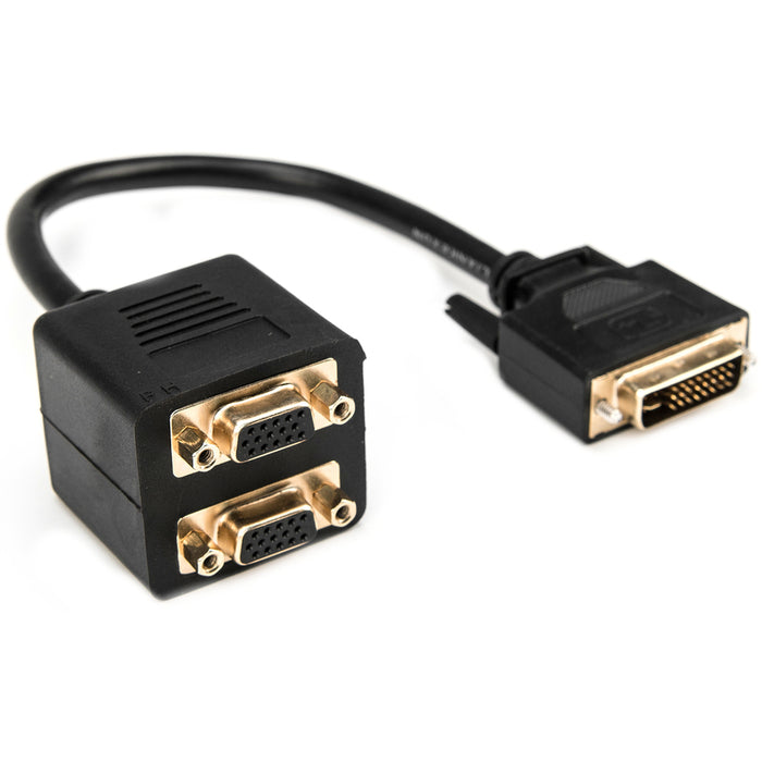 Rocstor Premium 1 ft DVI-I Analog to 2 x VGA Video Splitter Cable - M/F - DVI-I (Single-Link) Male Video - HD-15 Female VGA - 1ft - Black - DVI Cable to 2 x VGA Y Cable M/F