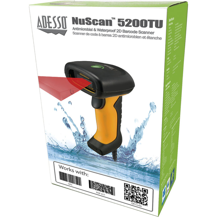 Adesso NuScan 5200TU- Antimicrobial & Waterproof 2D Barcode Scanner