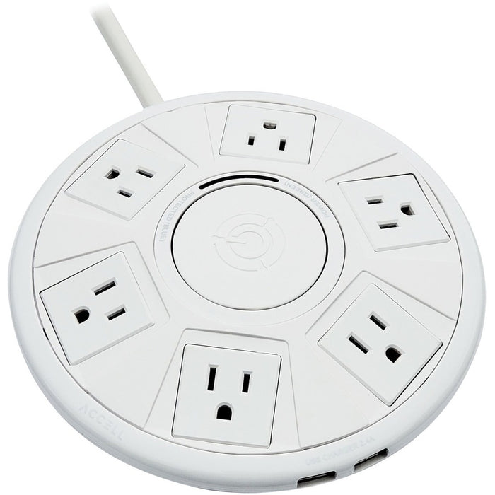 Accell Power Air - Surge Protector and USB Charging Station - White, 6 ft (1.8 m)