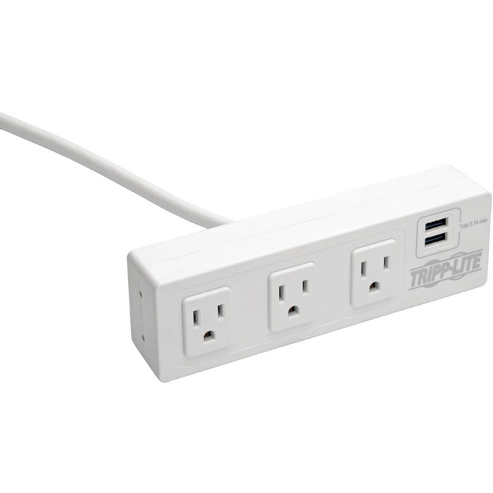 Tripp Lite 3-Outlet Surge Protector Power Strip w/ 2-Port USB Charging White