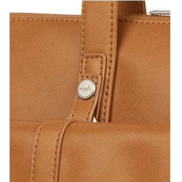 Moshi Treya Briefcase - Caramel Brown, Two-in-one Messenger, Briefcase for Laptops up to 13" , Vegan Leather, Removable Clutch, RFID Pocket