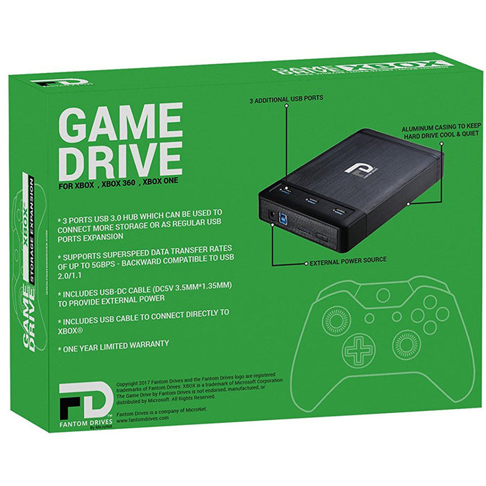 Fantom Drives Xbox 4TB External Hard Drive - 7200RPM - with 3 Ports Built-In USB 3.0 Hub. Aluminum Case to Keep Hard Drives Quiet and Cool. Compatible with Xbox One, Xbox One S, Xbox One X