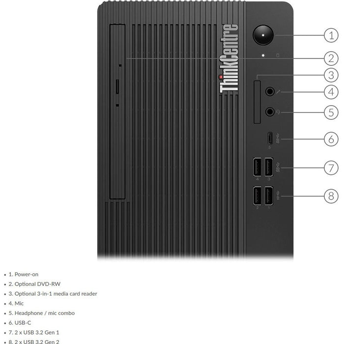 Lenovo ThinkCentre M80t 11CS000XUS Desktop Computer - Intel Core i7 10th Gen i7-10700 Octa-core (8 Core) 2.90 GHz - 16 GB RAM DDR4 SDRAM - 256 GB SSD - Tower - Raven Black