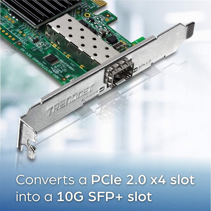 TRENDnet 10 Gigabit PCIe SFP+ Network Adapter, Convert A PCIe Slot Into A 10G SFP+ Slot, Supports 802.1Q, Standard & Low-Profile Brackets Included, Compatible With Windows & Linux, Black, TEG-10GECSFP