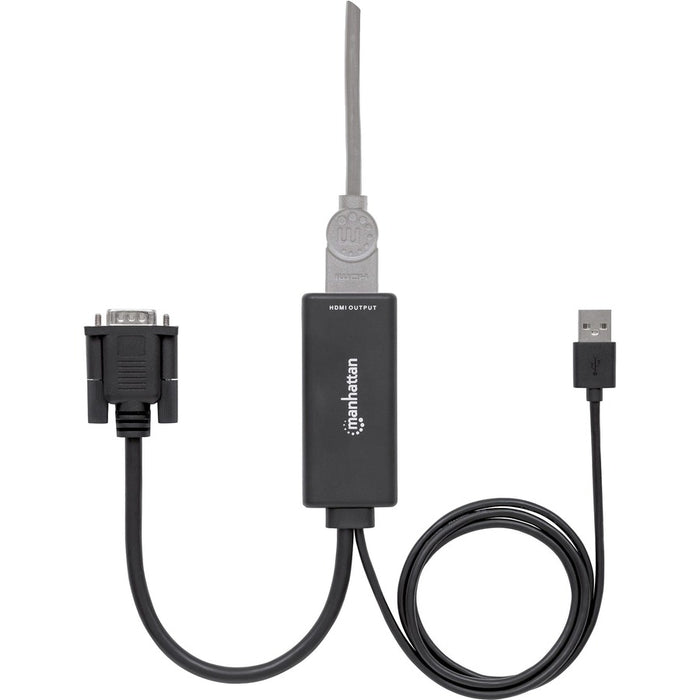 Manhattan VGA and USB-A to HDMI Converter, Analog VGA Video and USB Audio to Digital HDMI Signal, 1920x1080, 1080p@60Hz, 24-bit colour, 1.65 Gbps / 165 MHz, Three Year Warranty, Blister