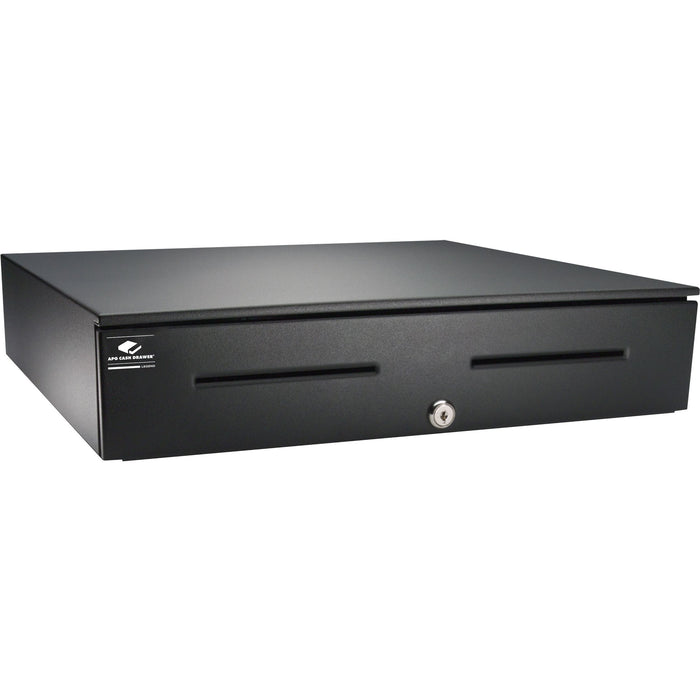 apg HeavyDuty 18" Point of Sale Cash Drawer | Series 4000 JB320-1-BL1816-C | MultiPRO 320 Interface with CD-101A Cable | Printer Driven | Plastic Till with 5 Bill/ 5 Coin Compartments | Black