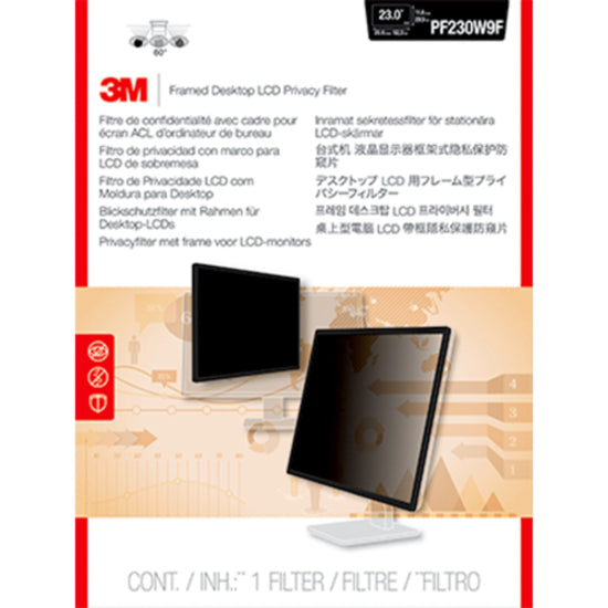 3M Framed Privacy Filter for 23in Monitor, 16:9, PF230W9F Black