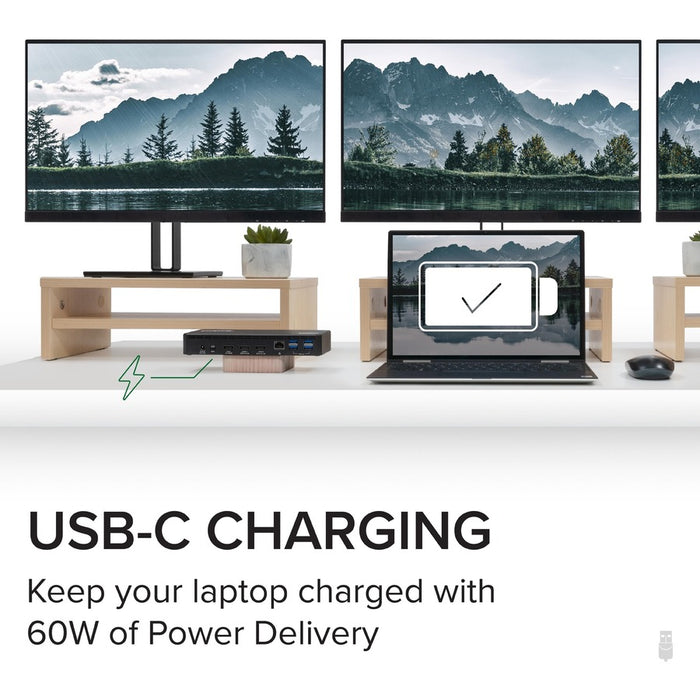 Plugable USB C Triple Display Docking Station with Laptop Charging, Thunderbolt 3 or USB C Dock Compatible with Specific Windows and Mac Systems