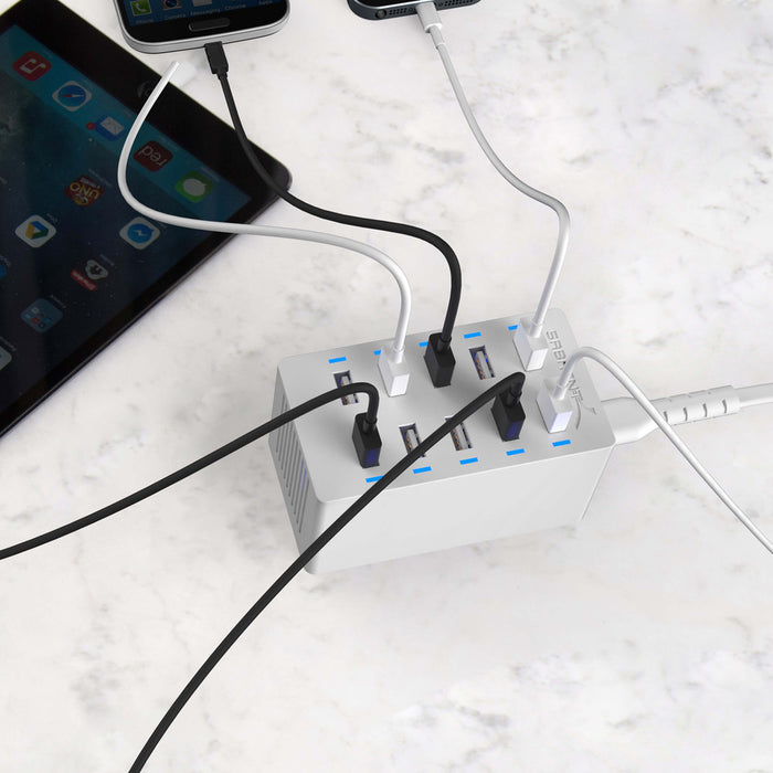 Sabrent 60 Watt (12 Amp) 10 Port Desktop Smart USB Rapid Charger | White