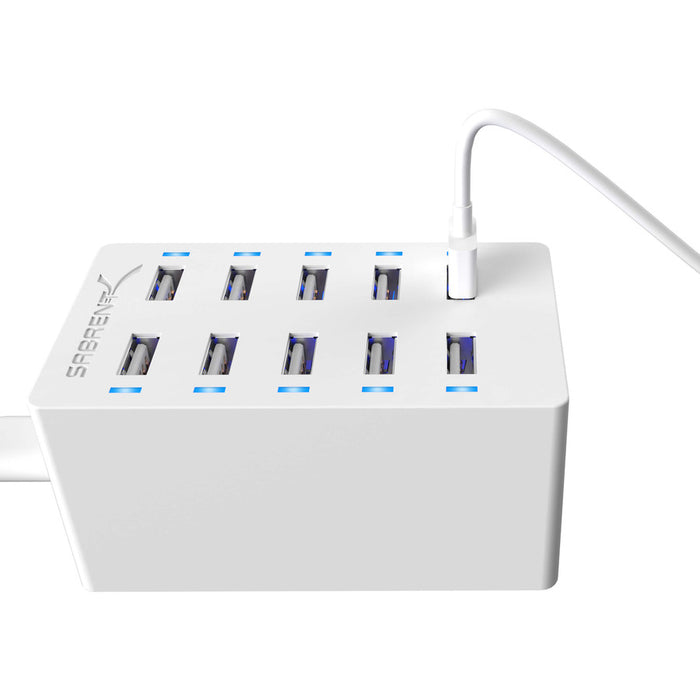 Sabrent 60 Watt (12 Amp) 10 Port Desktop Smart USB Rapid Charger | White