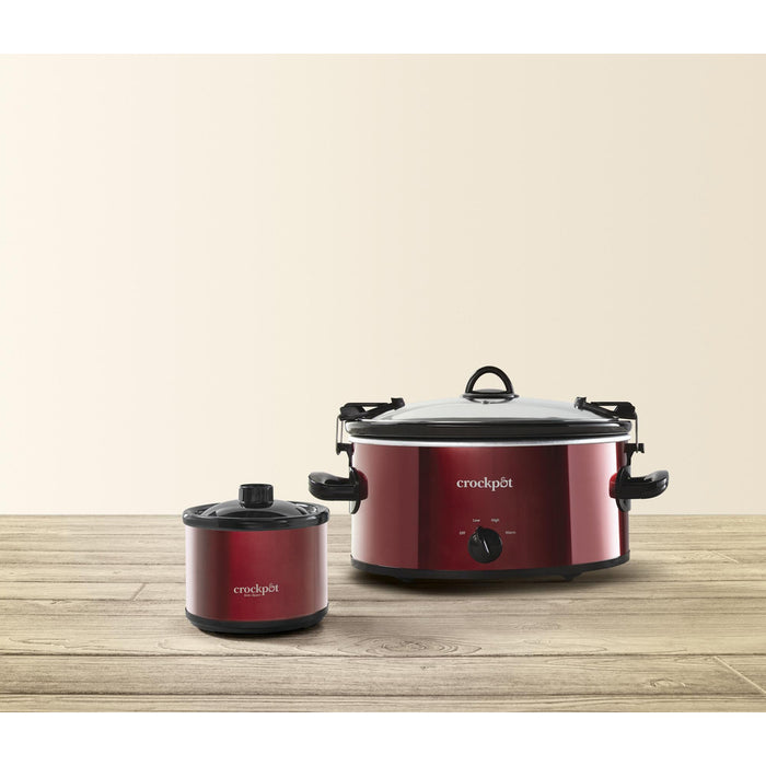 Crock-pot 6-Quart Cook & Carry Slow Cooker, Manual, with Little Dipper Warmer, Red