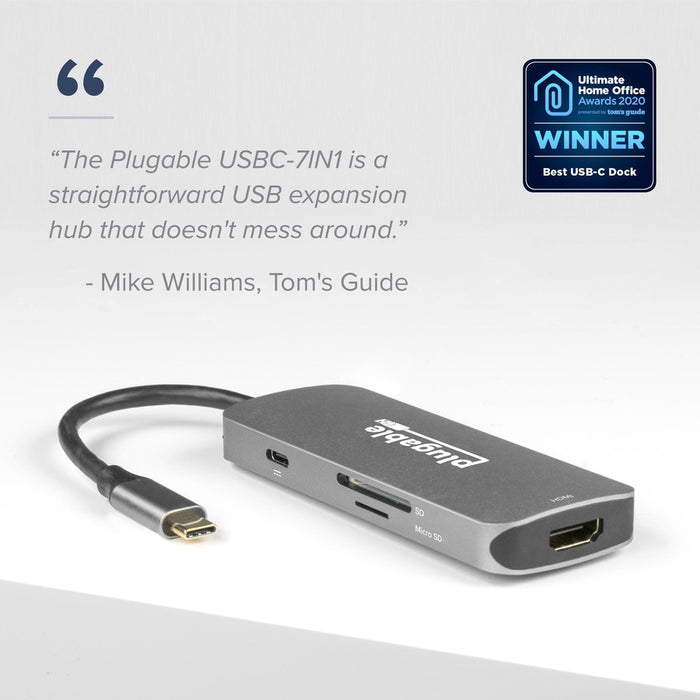 Plugable USB-C Hub 7-in-1, Compatible with Mac, Windows, Chromebook, USB4, Thunderbolt 4, and More