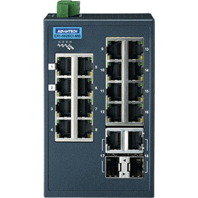 Advantech 16 + 2G Combo Ports Entry-level Managed Switch Support Modbus/TCP w/wide Temp