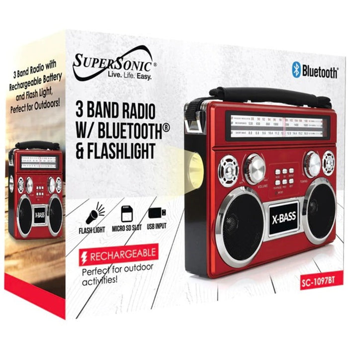 Supersonic Portable 3 Band Radio with Bluetooth and Flashlight