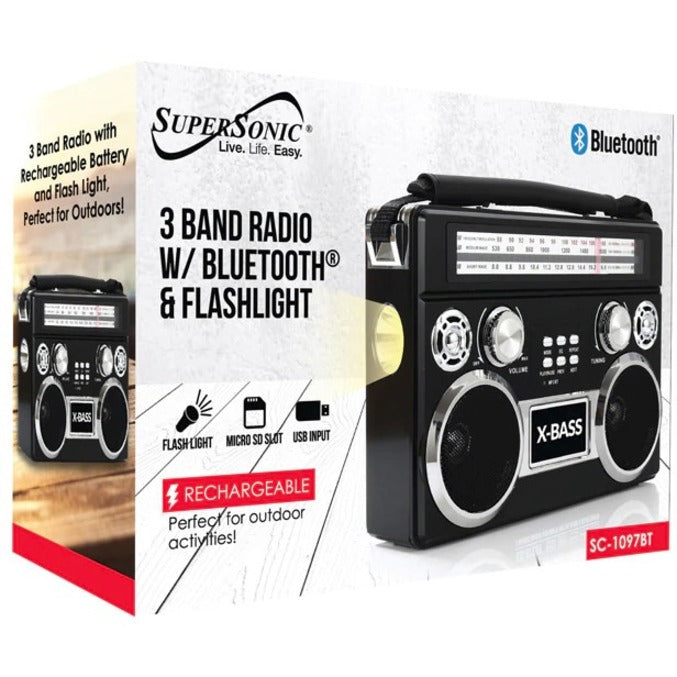 Supersonic Portable 3 Band Radio with Bluetooth and Flashlight