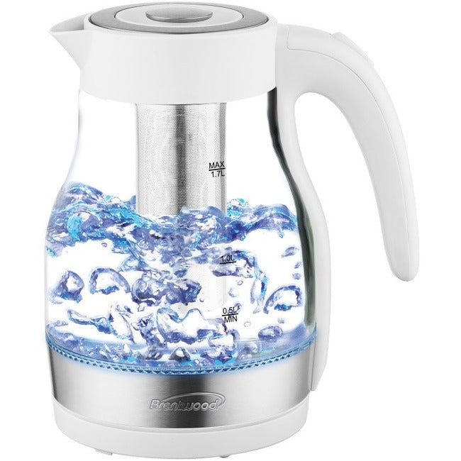 Brentwood KT-1962W 1.7L Cordless Glass Electric Kettle with Tea Infuser, White