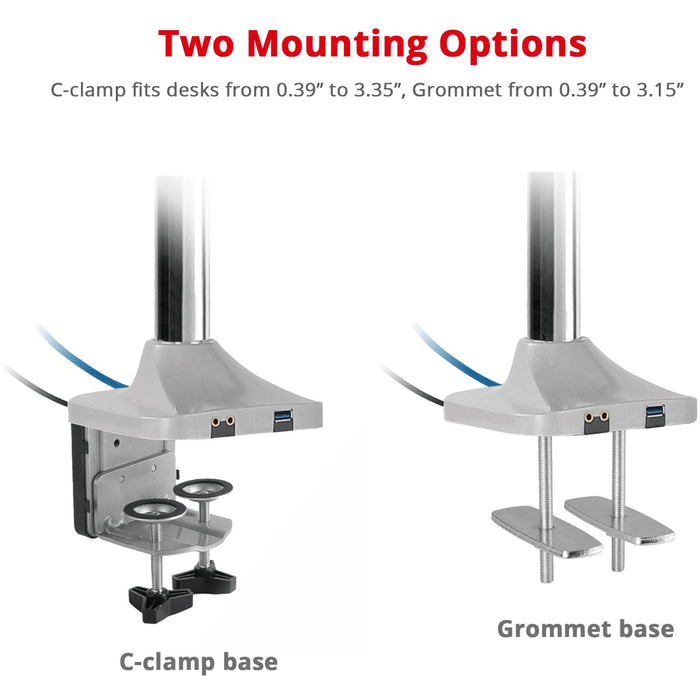Dual Monitor Gas Spring Desk Mount with USB Port - 17" to 32"
