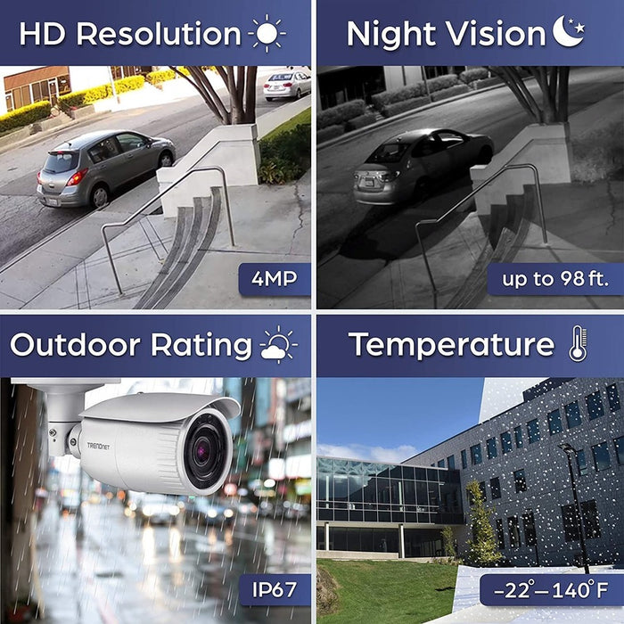 TRENDnet Indoor/Outdoor 4 MP, Motorized Varifocal PoE IR Network Camera, Auto-Focus, Optical Zoom, Digital WDR, Night Vision up to 98ft, IP66 Rated Housing, ONVIF, IPv6, TV-IP344PI